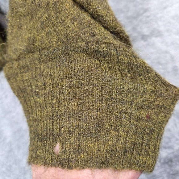 Vintage 60s 70s Mohair Cardigan Mens Medium Army Green Fuzzy Grunge Kurt Cobain - Picture 8 of 12